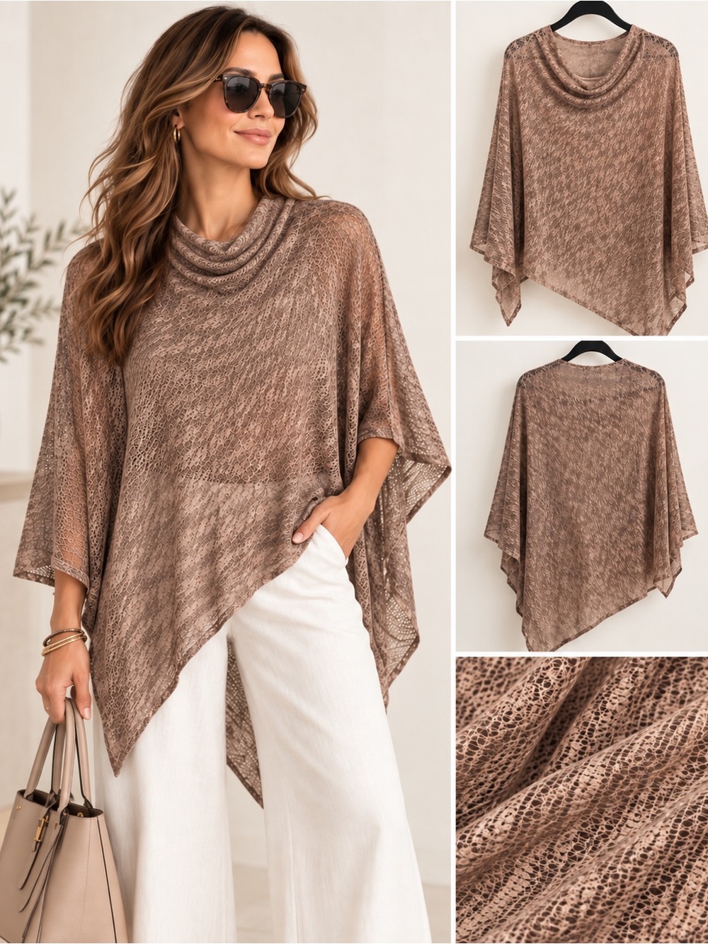 Top It Off Tan Knit Poncho One Size NWT Lightweight Asymmetrical Wrap
